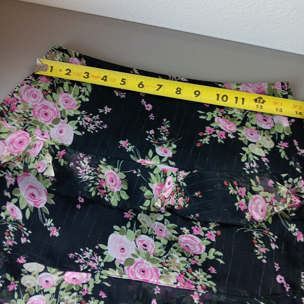 Y2K Skirt Womens Medium Black Floral Fairy Grunge Ruffles Sheer Whimsicore VTG - Picture 3 of 8